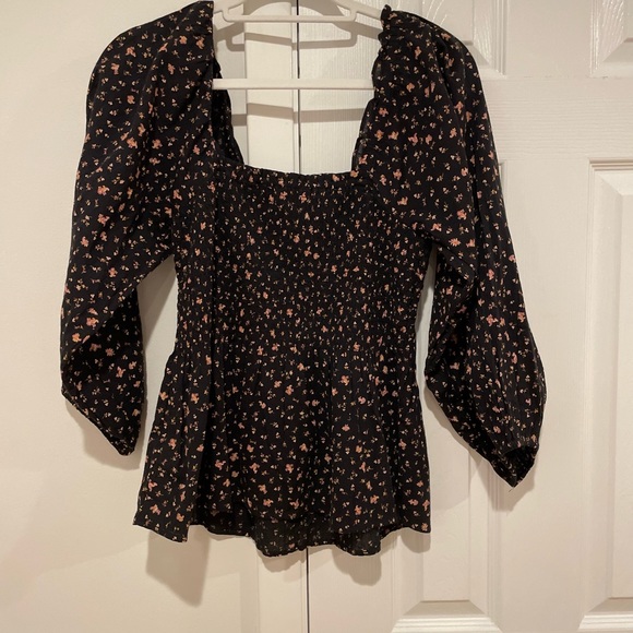 Madewell Georgette Lucie Bubble-Sleeve Smocked Top in Stem Scatter - Picture 4 of 6